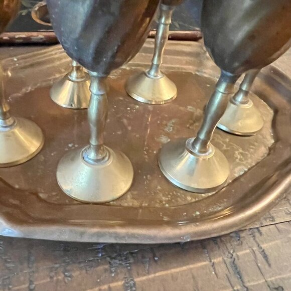 Vintage set of 6 mini brass goblets and tray - Picture 3 of 8